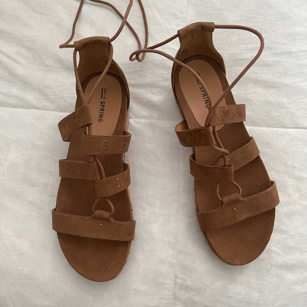 Taupe lace up sandals size 7.5